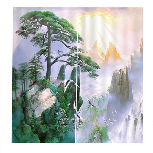 3D 경치 중국 스타일 샤워 커튼 창 커튼 패널 명상 패턴 65x30 인치 블라인드 패널, 폴리 에스터, 해돋이