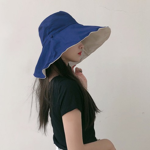 DFMEI 벙거지녀 여름 캡틴트 자외선차단모자녀조 민낯선모자, DFMEI 네이비+m(15cm) 오버사이즈)