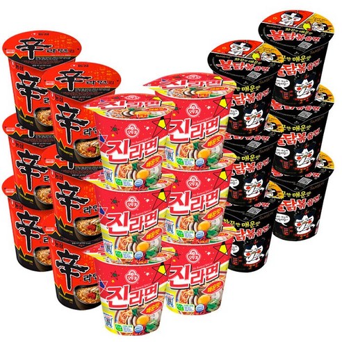 오뚜기 농심 삼양 소컵라면 3종 세트 (진라면 매운맛 6입 + 신라면 6입 + 불닭볶음면 6입), 1세트