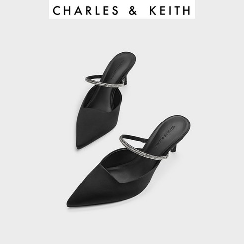 찰스앤키스 CHARLES&KEITH 포인티드 체인 하이힐 뮬 슬리퍼