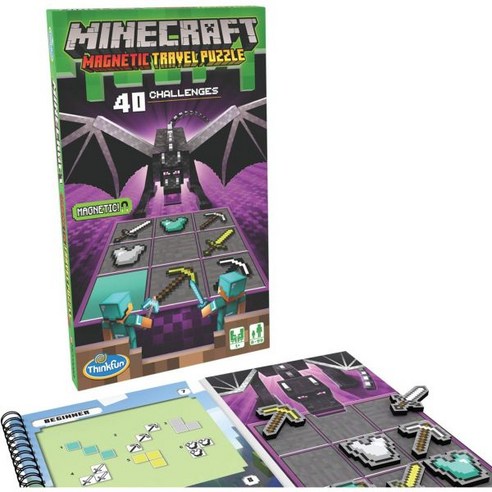 ThinkFun Minecraft 마그네틱 여행 퍼즐 논리 게임 및 8세 이상 어린이를 위한 STEM 장난감, 자기 여행 퍼즐