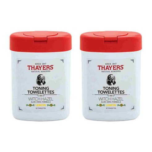 Thayers Witch Hazel 세이어스 위치하젤 알로에 베라 토닝 토너 티슈 패드 레몬 30장 2팩