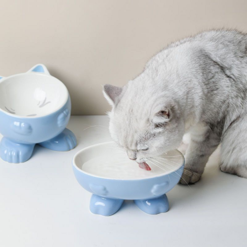 도자기 물그릇 고양이 그릇 강아지밥그릇, 노란 고양이 귀 그릇