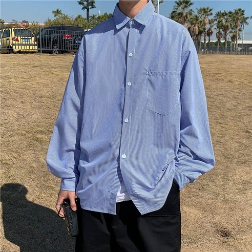 스트라이프 셔츠 남성 긴팔 봄 트렌드 상의 디자인 오버핏 인스핏 코트