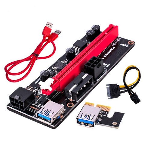 Lopbinte PCI-E Pcie 라이저 009 Express 1X ~ 16X 익스텐더 PCI E USB 009S Dual 6Pin 어댑터 카드 SATA 15Pin for Bitcoin Miner, 1