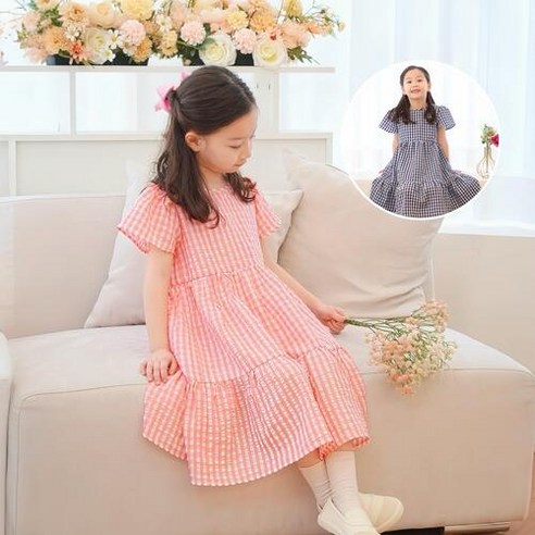 예크아이 여아 여름 체크 바캉스 원피스 시원한