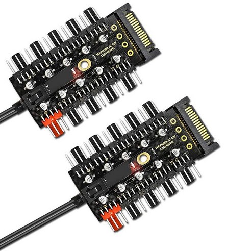 Xzante 2개 팬 허브 CPU 방열판 10포트 12V SATA-4Pin PWM 컨트롤러 포함 헤더 PSU 전용 전원 공급 장치 연결, 1개, 검은 색