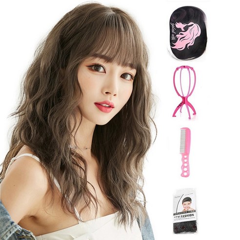 가발위드 긴머리 웨이브 히피펌 탑텐 통가발1개 +가발걸이1개+가발전용빗1개+가발망1개 세트상품, 콜드브라운