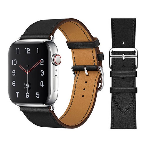 100% 정품 소가죽 iWatch 루프 팔찌 밴드 Watch 7 6 SE 5 4 41mm/45mm iWatch 6 5 4 호환 44mm/40mm 38mm/42mm, Black Silver, 42mm/44mm/45mm