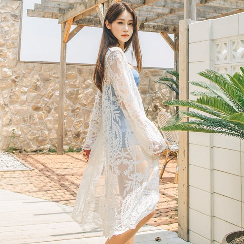 헤링본 여성 롱 커버업 비키니 모노키니 로브 수영복 시스루가디건 여름 휴양지 바캉스룩 비치웨어 SE138