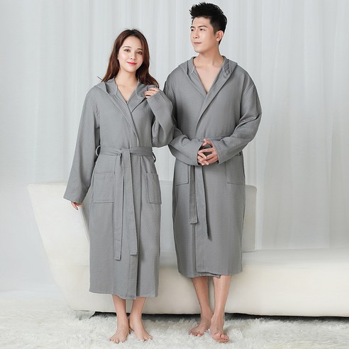 DFMEI 여름 목욕 가운 커플 흰색 후드 목욕 가운 목욕 흡수성 남성과 여성의 봄 얇은 잠옷, DFMEI 특대, 하얀색