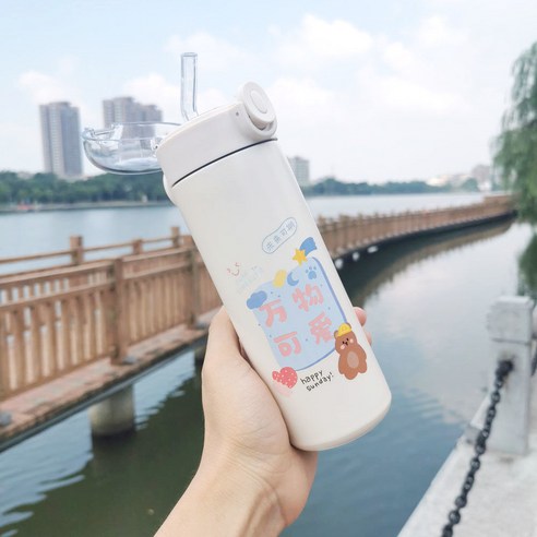 절연 컵 숙녀 크리 에이 티브 고 가치 휴대용 물 컵 하트 인 바람 간단한 짚 컵, 400ML 다 귀여워, {"패션의류/잡화 사이즈":"컵"}