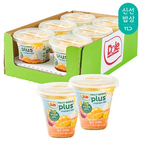 Dole 후룻컵 복숭아 198g x 6개입 과일 통조림, Dole 식이섬유 플러스 후룻컵 망고 구아바 198g