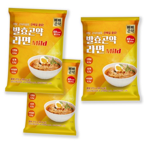 빼빼곤약 발효곤약라면 매운맛 / 순한맛, (69kcal) 순한맛 3팩, 215g, 3개