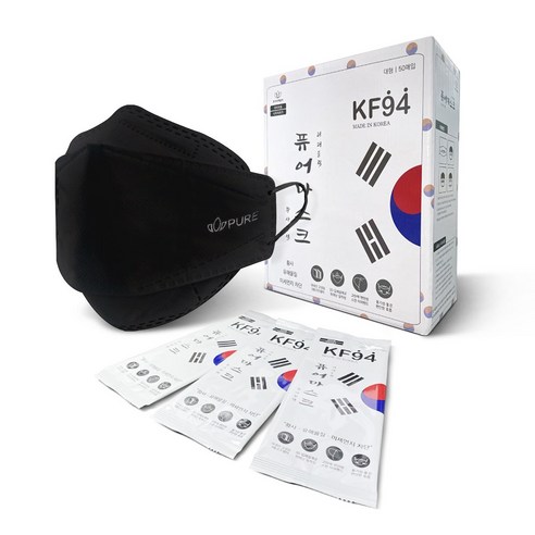 퓨어리퍼블릭 KF94 황사 방역용 국산 개별포장 마스크 블랙 대형, 50매