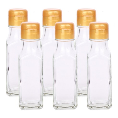 가인글로벌 사각기름병75FN 투명 유리병, 원터치캡(소) 골드, 6개, 75ml