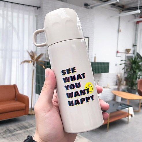 스테인리스강 진공 물컵 밀봉 누출 방지 휴대용 컵, 350ML 아이보리, 200ML/350ML