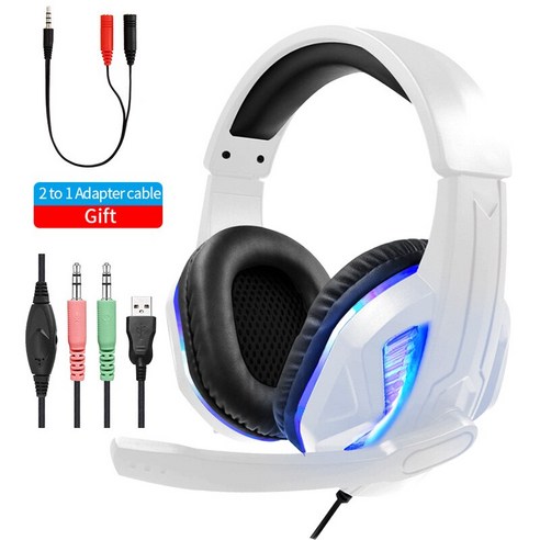 [SW] 쿨 LED 유선 헤드폰 마이크 게임 헤드폰 PC 헤드셋 게이머 스테레오 게임 이어폰 컴퓨터/PS4/전화, PC white led