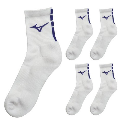 미즈노 플레이 더블 쿠션 미드 스포츠 양말 5족 세트, 화이트 + 네이비, 1세트
