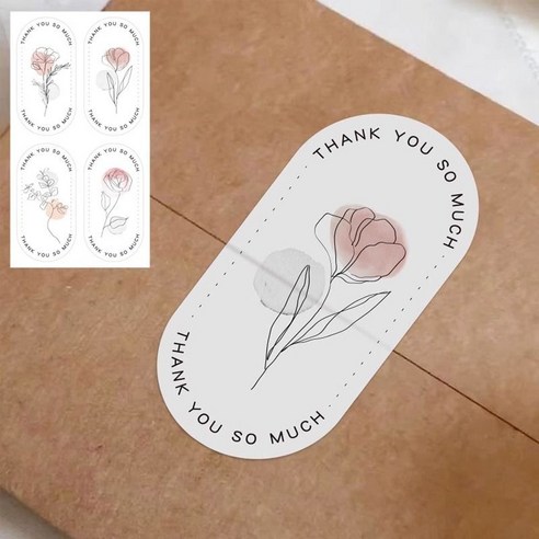 페어리아일랜드 4가지 일러스트 땡큐 포장 스티커 200PCS, 200개