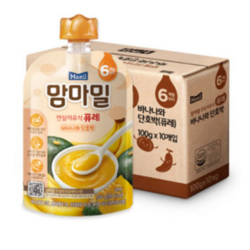 맘마밀 안심 이유식 퓨레 6개월부터, 바나나 + 단호박 혼합맛, 8개