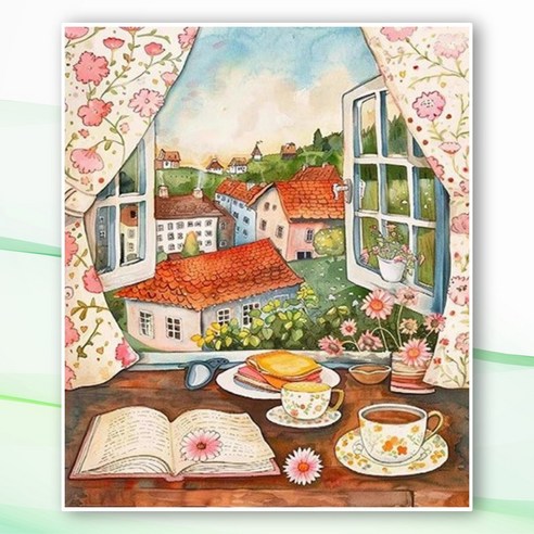 뿌로리 보석십자수 재미있는 취미 40X50 패브릭형 도안 중형, 뷰가 좋은 창가, 1개