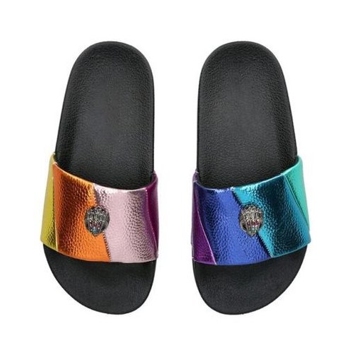 여름여자샌들 KURT GEIGER 여성용 이글 헤드 슬리퍼 다이아몬드 버클 샌들 디자이너 하드웨어 아웃도어 플랫 힐 여성용 다채로운 샌들