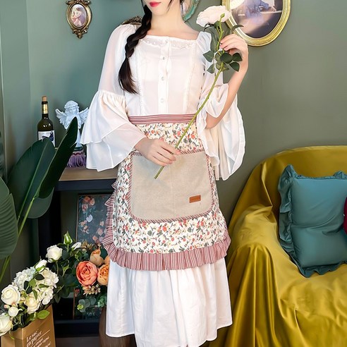 주방에 활짝 핀 꽃, 행주 하프 허리 꽃무늬 타올 앞치마 리뷰 행주앞치마