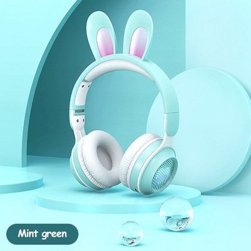 MAGIC 뉴 무선이어폰 RGB 토끼귀 마이크와 헤드셋의 귀여운 뮤직 블루투스 이어폰, 하나, Green