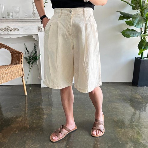 웨일즈 반 밴딩 버뮤다 6부 투턱 와이드 하프 데님 반바지 팬츠 28~38