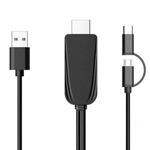 유형 C/마이크로 USB-HDMI 케이블 2.0 미터 Android 전화-TV/모니터 미러링 케이블용 1080P HD HDMI 케이블, 블랙, 55x26x9mm, PVC