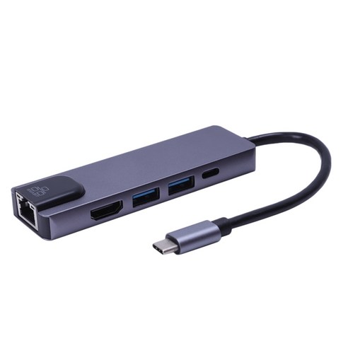 맥북 프로 벼락 3 USB-C 충전기 포트 기가비트 이더넷 RJ45 LAN 어댑터 5 1 개 USB 타입 C 허브 HDMI 4K USB C 허브, 회색, 하나