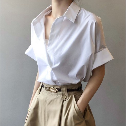 인사이드마켓 여성 여름 브이넥 카라 반팔 블라우스