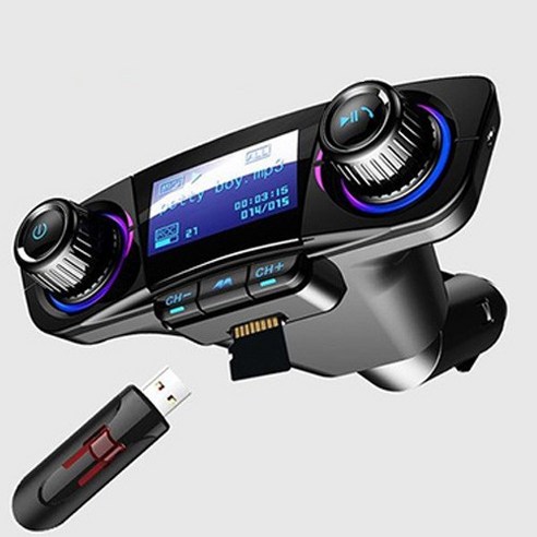 자동차 MP3 블루투스 핸즈프리 2.1A 고속충전 TF USB 오디오 입력및출력 지원, 블랙