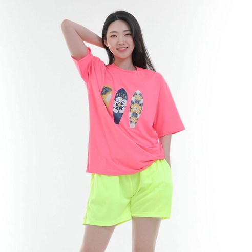 일루소 플라워 보드 오버핏 반팔 여성용 래쉬가드