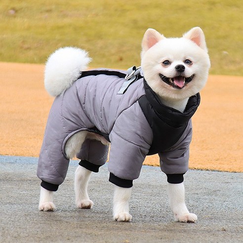 멍템 강아지 올인원 패딩, 그레이, 1개