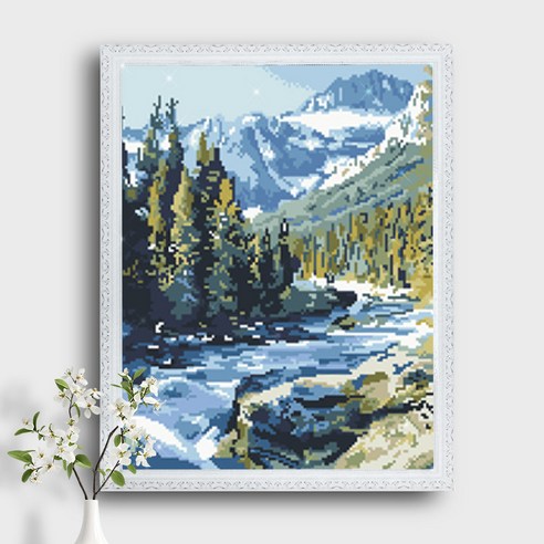 오늘의오브제 DIY 보석십자수 캔버스형 50x40cm, 1개, B1_15_산속 풍경