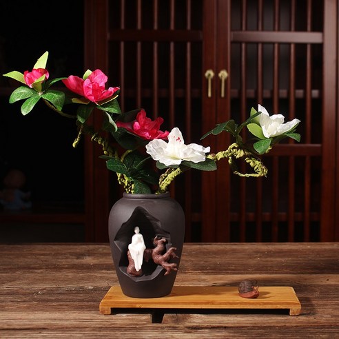 DFMEI Zisha Zen 꽃병 세라믹 수경 꽃꽂이 거실 가정 장식 티 테이블 작은 꽃꽂이 수예, 색깔9