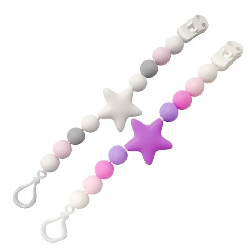 아가프라 실리콘 노리개홀더2개 /공갈젖꼭지 홀더/아기 쪽쪽이클립 신생아 치발기 분실방지, 화이트+퍼플, 1세트