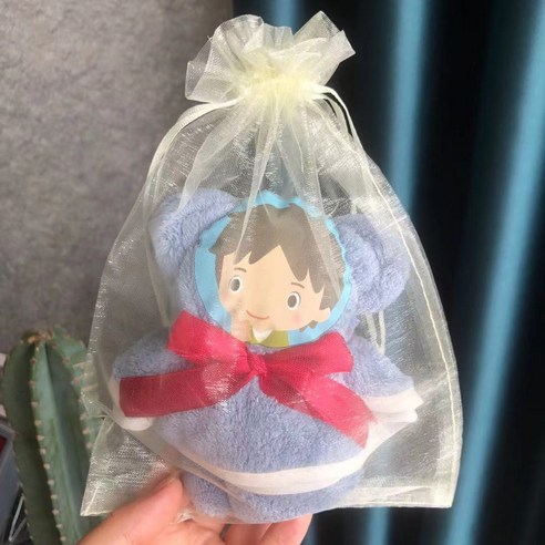 수건 결혼 답례 보 보름달 생일 회사 연회 개업점 경축 선물 실용, 머리 프린트 곰돌이 거즈 포켓, 25x50x0.3cm