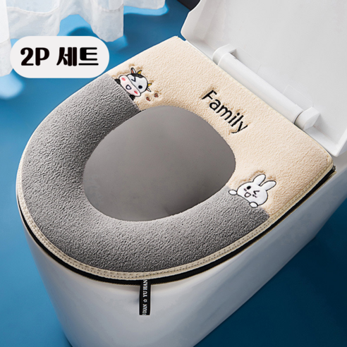 1+1티지피 극세사 변기 시트 커버 보온 손잡이 변기쿠션 시트, 2개, 그레이