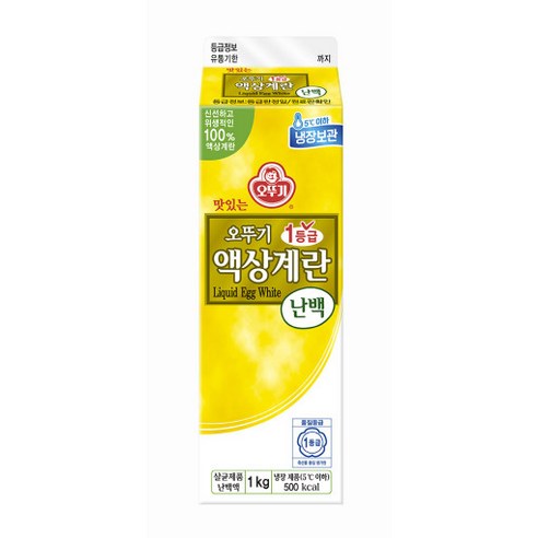 오뚜기 맛있는 1등급 액상계란 난백 1kg 살균 난백액 계란흰자, 2개