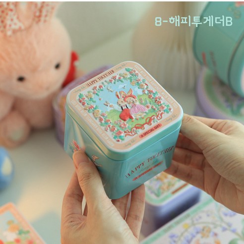 버니 틴케이스 토끼 정사각 다꾸 보관함 스티커 도무송 보관, 1개, 8해피투게더B