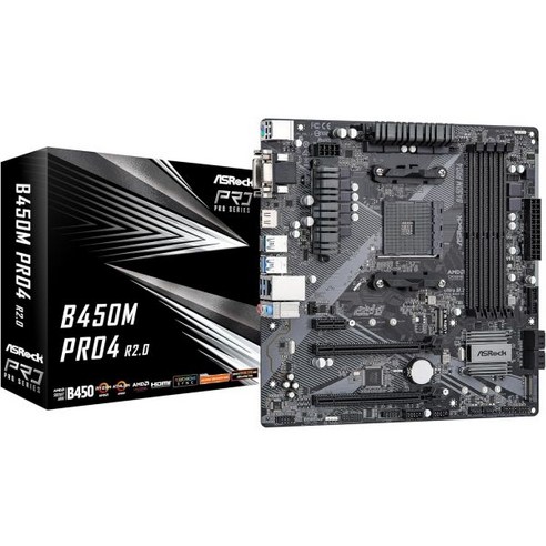 애즈락 ASRock B450M PRO4 R2.0 소켓 AM4/ AMD B450/ DDR4/ SATA3 및 USB3.2/ M.2/ 마이크로 ATX 메인보드, Motherboard, 1개