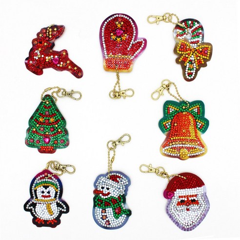 Bastera DIY 크리스마스 다이아몬드 그림 키 체인 아트 공예 열쇠 고리 펜던트 사랑스러운 휴대용 반지, 1개, 빨간색