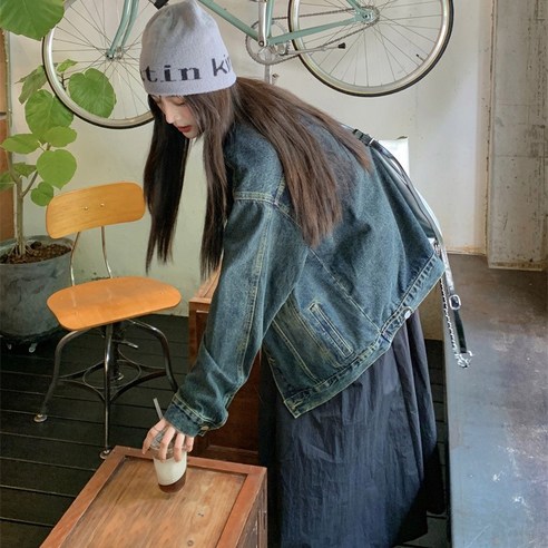 POMTOR 여성 봄 청자켓 데일리 캐주얼 데님 코트 청재킷