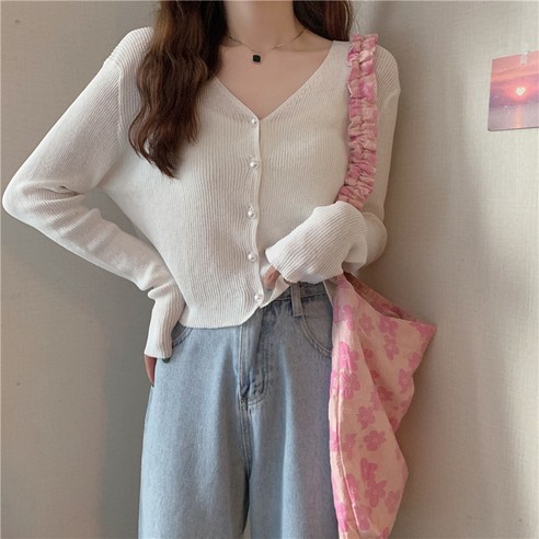 살림앤 데일리 골지 니트 크롭 가디건