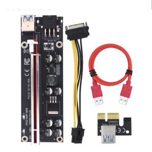 Retemporel 6 팩 VER009S 플러스 PCI-E 라이저 카드 PCI Express 1X-16X 어댑터 USB 3.0 케이블 SATA-6Pin 전원 광산용, 1