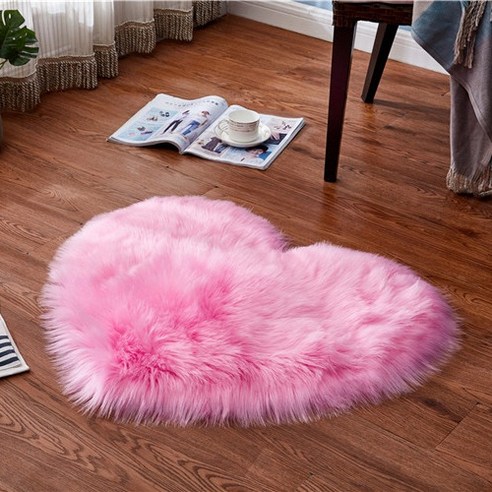 오스트레일리아 모조 양털 하트 카펫 바닥 깔개 벨벳 복숭아 하트 방석 귀여운 공주방 장식, 로즈 핑크