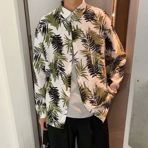 인스파이어 미나토 나뭇가지 프린트 긴팔셔츠 남성 루즈핏 비치 bf 라이닝옷감